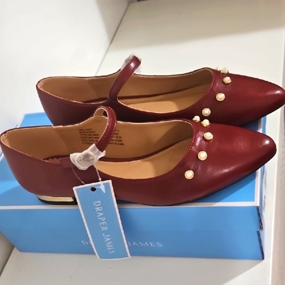Draper James Miley Mary Jane Women's Red Flats with Pearl Details - Picture 4 of 10